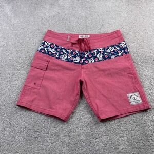 Iron and Resin‎ Board Shorts Mens 32 Pink Whaling Tribal Swim Beach Made in USA
